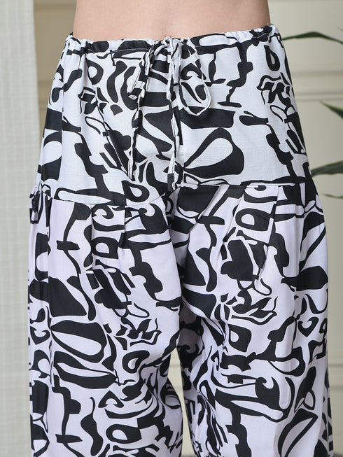 Black Cotton Blend Printed Plus Size Ready to Wear Patiala Salwar Suit