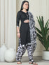 Black Cotton Blend Printed Plus Size Ready to Wear Patiala Salwar Suit