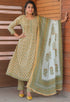 Light Yellow & Light Green Pure Cotton Jaipuri Printed Kurta Set With Dupatta