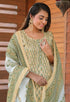 Light Yellow & Light Green Pure Cotton Jaipuri Printed Kurta Set With Dupatta