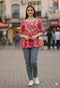 Pink & White Pure Cotton Floral Printed Short Top