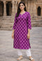 Purple Cotton Jaipuri Floral Printed Kurti