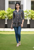 Navy Blue Women's Cotton Jaipuri Printed Short Top