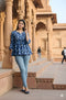 Blue Pure Cotton Jaipuri Printed Short Top