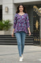 Purple Petal Bliss Cotton Jaipuri Printed Short Top