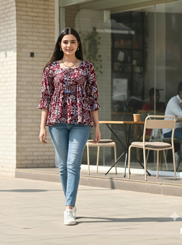 Serene Petal Couture Cotton Jaipuri Printed Short Top