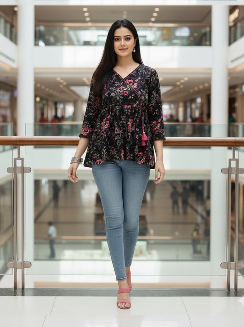 Blooming Casual Chic Cotton Jaipuri Printed Short Top