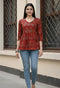 Brown Pure Cotton Block Printed Short Top