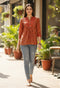 Orange Pure Cotton Floral Printed Short Top