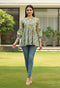 White & Sky Blue Pure Cotton Floral Printed Short Top