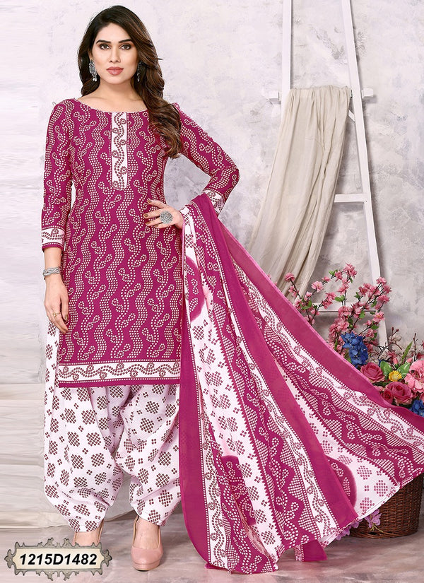 Pink Cotton Blend Printed Unstitched Salwar Suit Material