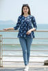 Navy Blue Pure Cotton Floral Printed Short Top