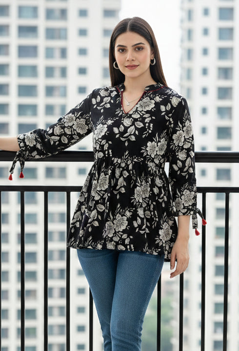 Timeless Bloom Cotton Jaipuri Printed Short Top