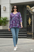 Purple Petal Bliss Cotton Jaipuri Printed Short Top