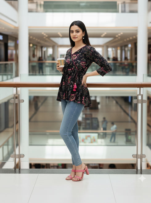 Blooming Casual Chic Cotton Jaipuri Printed Short Top