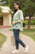 White & Teal Pure Cotton Floral Printed Short Top