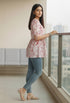 White & Dusty Pink Pure Cotton Jaipuri Printed Short Top