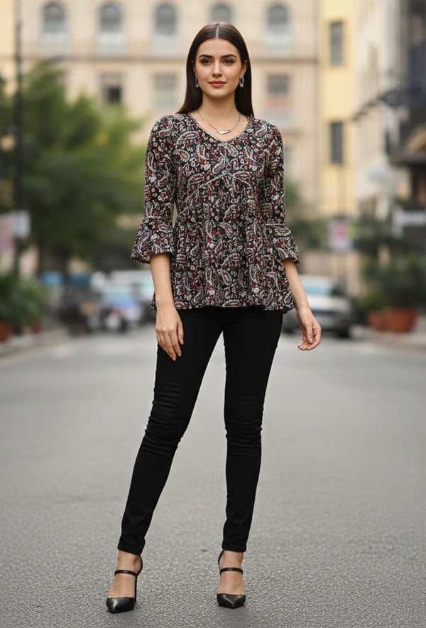Multicolor Pure Cotton Floral Printed Short Top