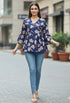Blue Pure Cotton Floral Printed Short Top