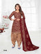 Maroon & Beige Cotton Blend Printed Unstitched Salwar Suit Material