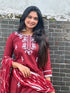 Wine Pure Cambric Cotton Floral Embroidered Kurta Set With Dupatta