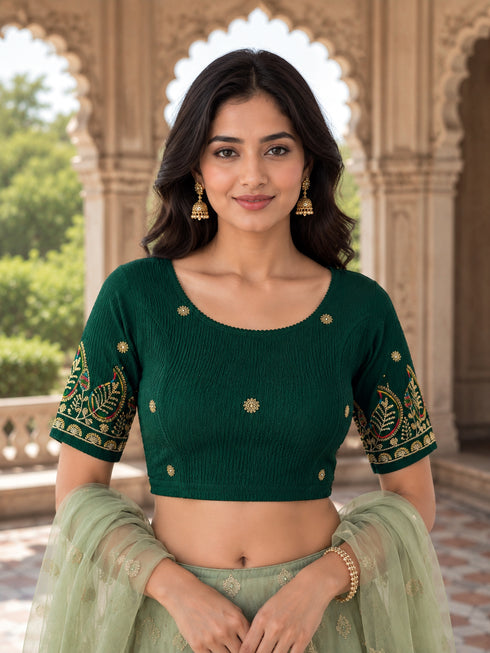 Rajnandini Women's Lycra Embroidered Readymade Blouse(BL1117GREEN0626)