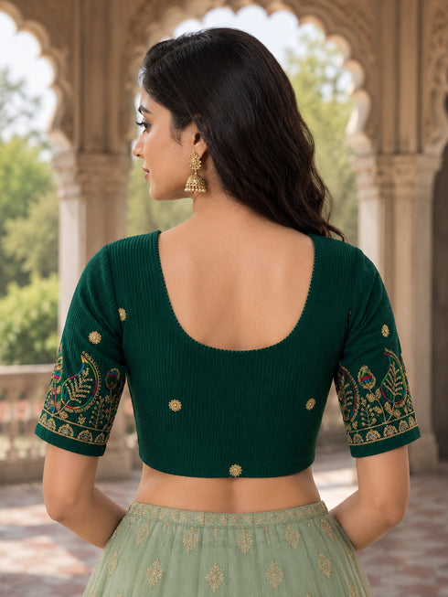 Rajnandini Women's Lycra Embroidered Readymade Blouse(BL1117GREEN0626)