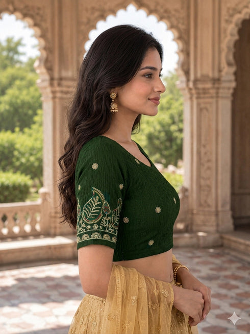 Rajnandini Women's Lycra Embroidered Readymade Blouse(BL1117MAHENDI0626)