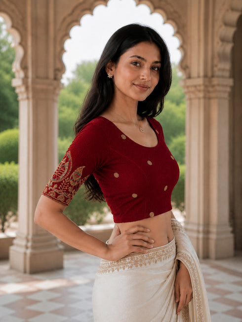 Rajnandini Women's Lycra Embroidered Readymade Blouse(BL1117MAROON0626)