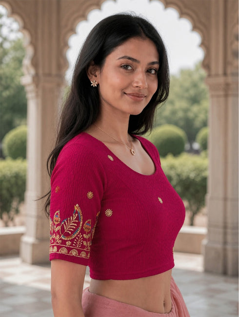 Rajnandini Women's Lycra Embroidered Readymade Blouse(BL1117PINK0626)
