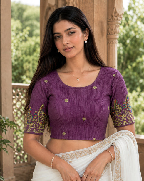 Rajnandini Women's Lycra Embroidered Readymade Blouse(BL1117PURPLE0626)