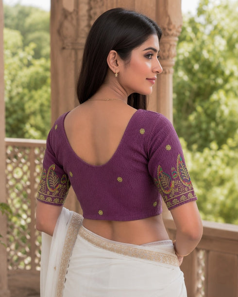 Rajnandini Women's Lycra Embroidered Readymade Blouse(BL1117PURPLE0626)