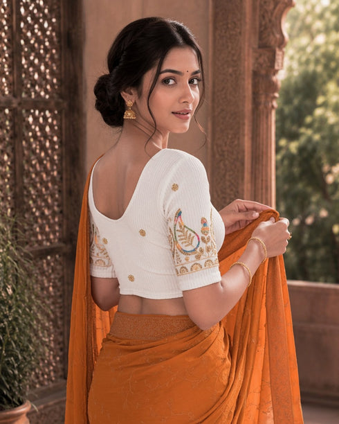Rajnandini Women's Lycra Embroidered Readymade Blouse(BL1117WHITE0626)