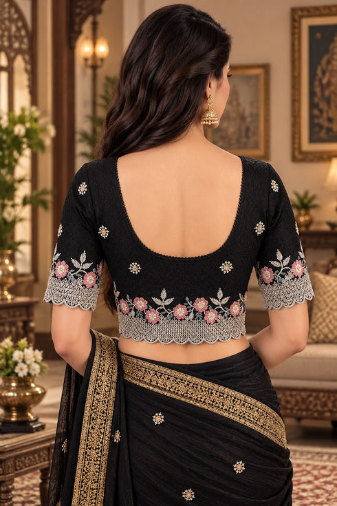 Black Lycra Readymade Embroidered Blouse For Women