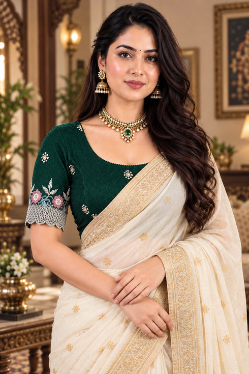 Green Lycra Readymade Embroidered Blouse For Women