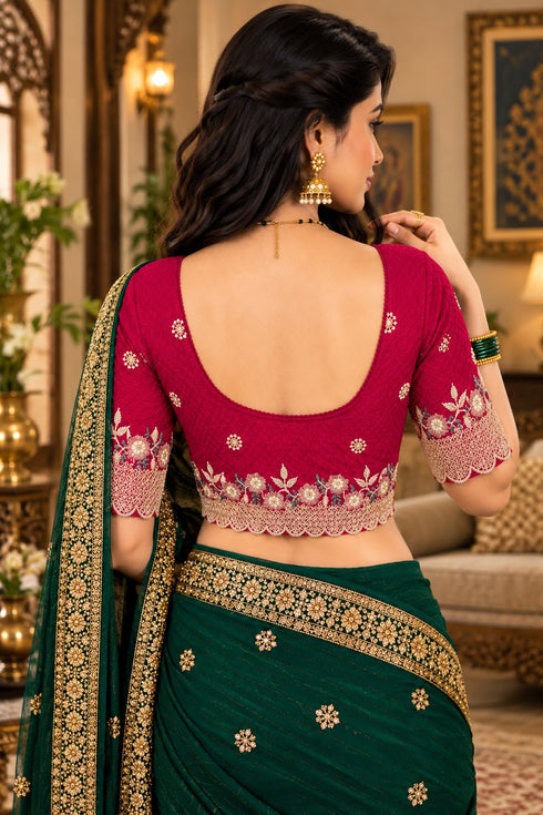 Pink Lycra Readymade Embroidered Blouse For Women