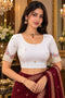 White Lycra Readymade Embroidered Blouse For Women