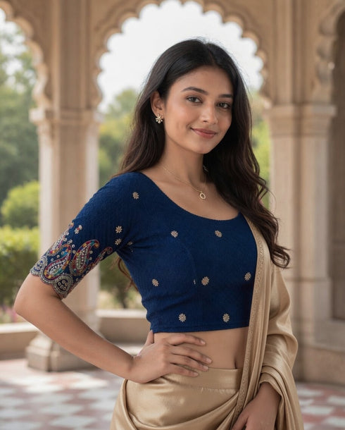 Rajnandini Women's Lycra Embroidered Readymade Blouse(BL6207BLUE0426)