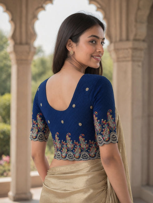 Rajnandini Women's Lycra Embroidered Readymade Blouse(BL6207BLUE0426)