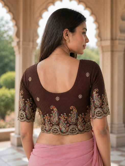 Rajnandini Women's Lycra Embroidered Readymade Blouse(BL6207BROWN0426)