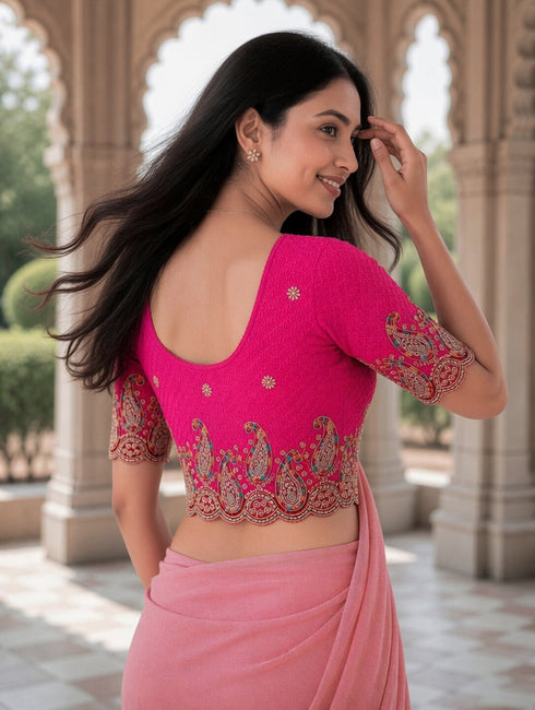 Rajnandini Women's Lycra Embroidered Readymade Blouse(BL6207PINK0426)