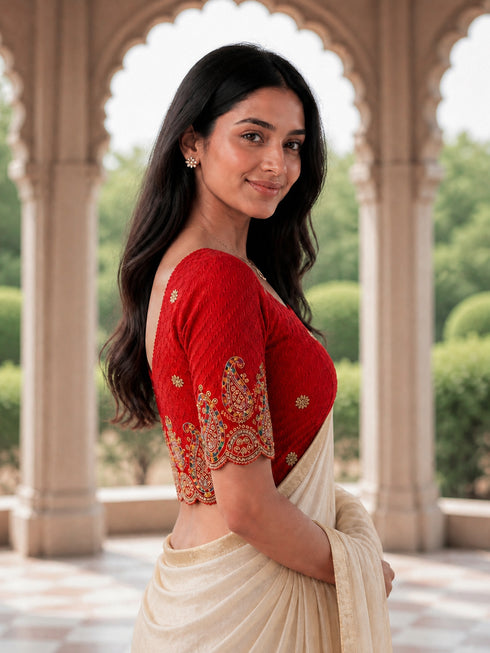 Rajnandini Women's Lycra Embroidered Readymade Blouse(BL6207RED0426)