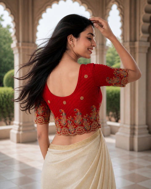 Rajnandini Women's Lycra Embroidered Readymade Blouse(BL6207RED0426)
