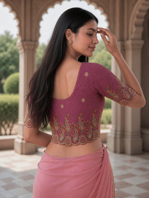 Rajnandini Women's Lycra Embroidered Readymade Blouse(BL6207ROSEPINK0426)