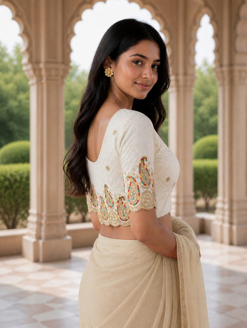 Rajnandini Women's Lycra Embroidered Readymade Blouse(BL6207WHITE0426)