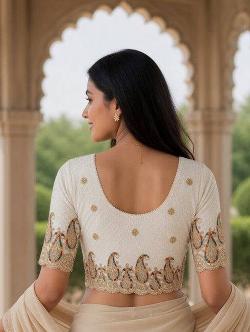 Rajnandini Women's Lycra Embroidered Readymade Blouse(BL6207WHITE0426)