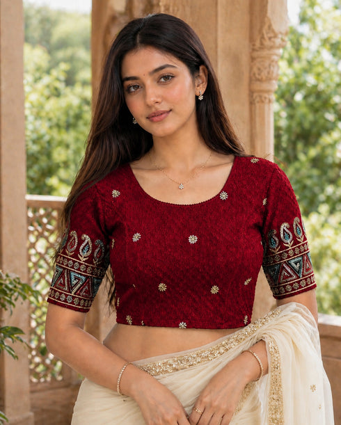 Rajnandini Women's Lycra Embroidered Readymade Blouse(BL6208MAROON0426)