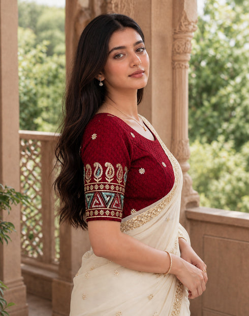 Rajnandini Women's Lycra Embroidered Readymade Blouse(BL6208MAROON0426)