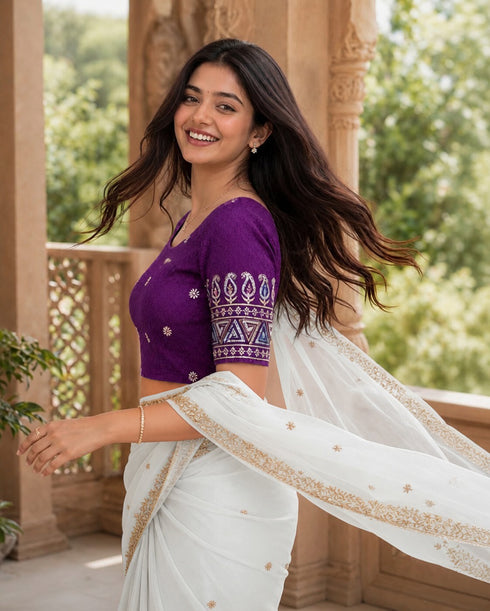 Rajnandini Women's Lycra Embroidered Readymade Blouse(BL6208PURPLE0426)