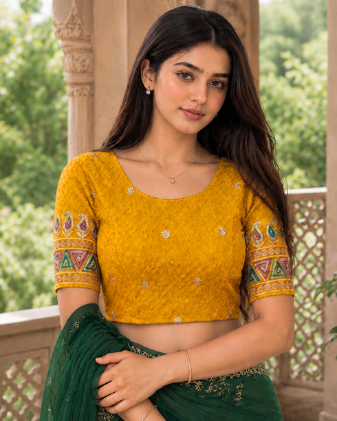Rajnandini Women's Lycra Embroidered Readymade Blouse(BL6208YELLOW0426)